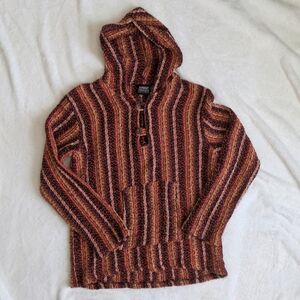 Shop Therapy Woven Striped Orange Baja Hoodie Rug Button Beach Women XL Cape Cod